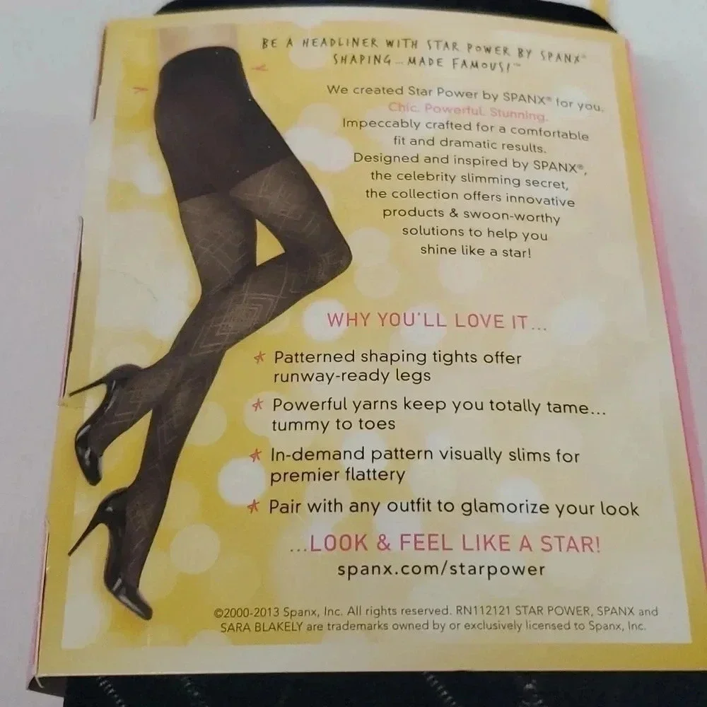 Star Power by Spanx Patterned Diamond Daze Shaping Tights in Black Size B NWT